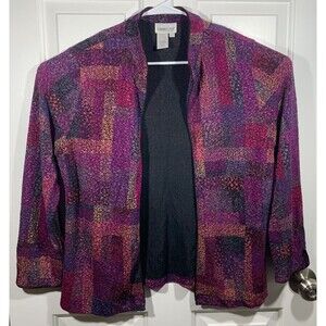 Coldwater Creek Large (L) Purple Pink Colorful Open Front Jacket Cardigan